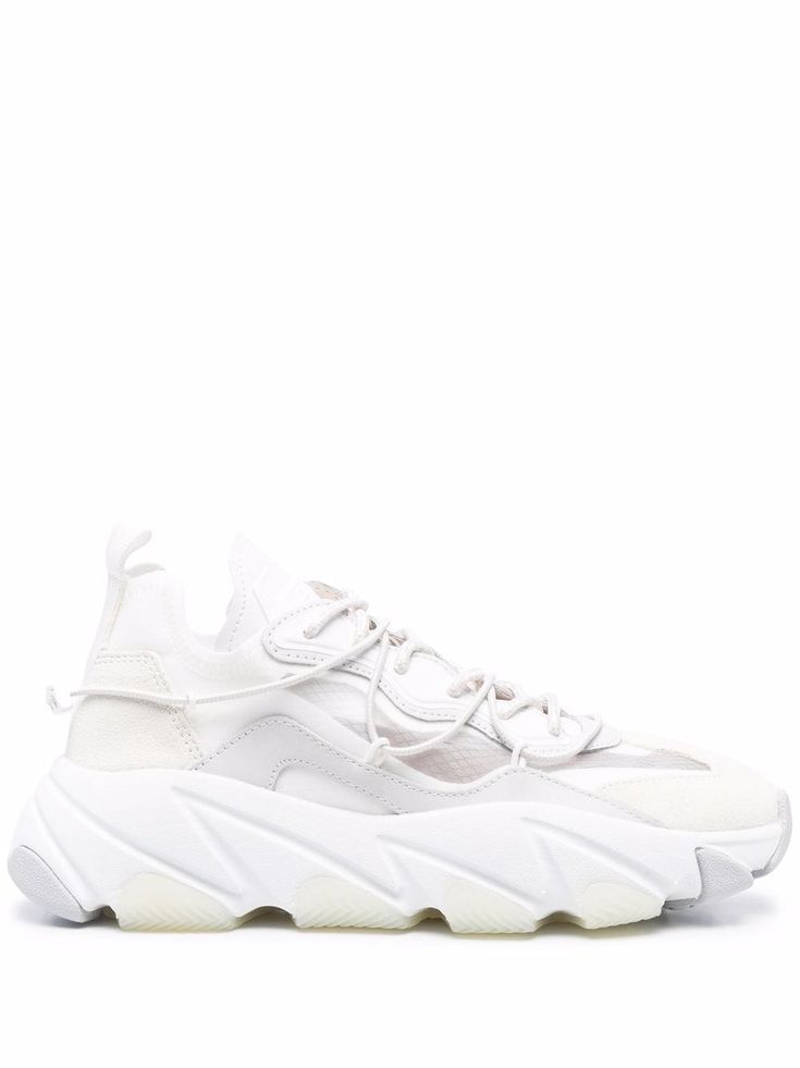 white leather/suede panelled design round toe front lace-up fastening logo-print tongue chunky rubber sole Ash Shoes, Platform Converse, Sole Sneakers, Balenciaga Triple S, Bow Sneakers, Crossbody Tote, Suede Sneakers, Designer Sneakers, Leather Accessories