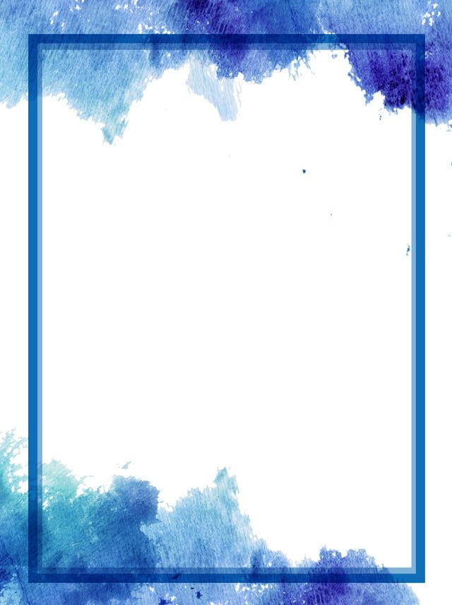 a blue and white watercolor background with a square frame