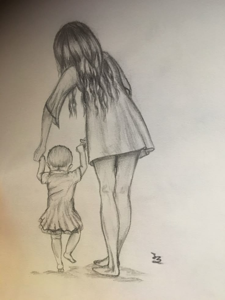 Mom Pencil Drawing, Mother With Daughter Drawing, Aunt Drawing Ideas, 2 Sisters Drawing Sketch, Mom And Daughter Art Drawing, Mommy And Me Drawing, Drawing Ideas Mom And Daughter, Daughter And Mother Drawing, Sketch Of Mother And Daughter