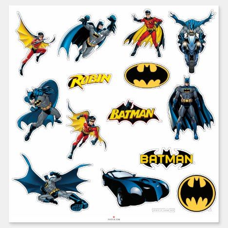 batman stickers are shown on the wall