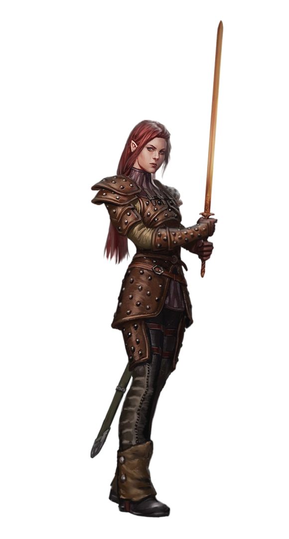 Female Half-Elf Fighter Rogue - Pathfinder PFRPG DND D&D 3.5 5th ed d20 fantasy Studded Leather Armor, Woman In Armor, Character Design Cartoon, Illustration Fantasy, Female Elf, Female Fighter, Leather Armor, Dungeons And Dragons Characters, Katniss Everdeen