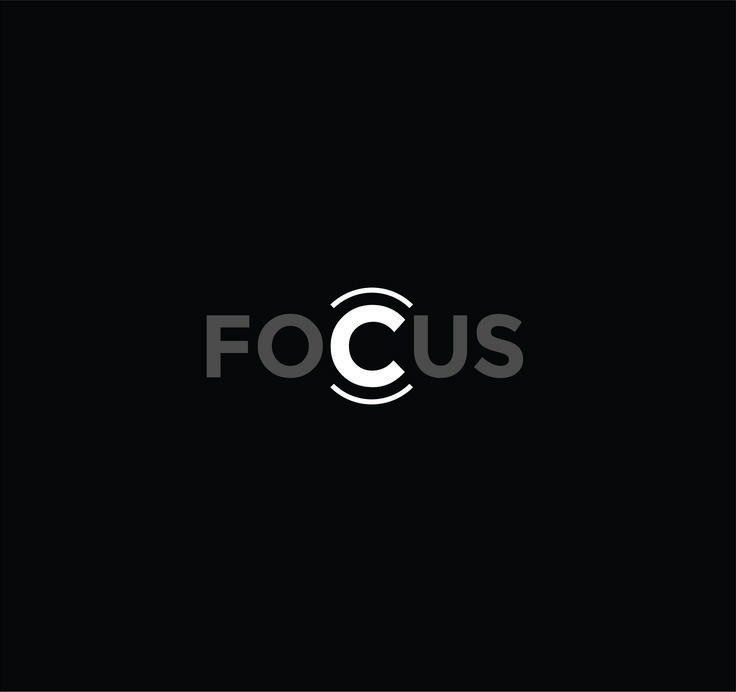 the logo for focus is shown in black and white, with a circular design on it