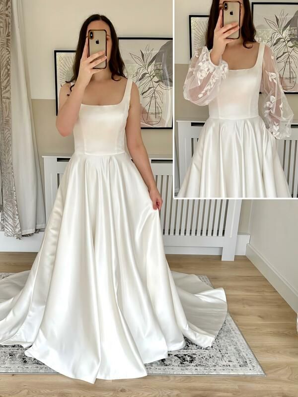 a woman in a white dress taking a selfie with her cell phone while standing on a rug