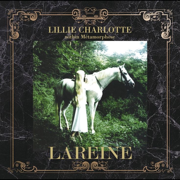 a woman standing next to a white horse in the grass with trees behind her and text that reads, lilie charlotte