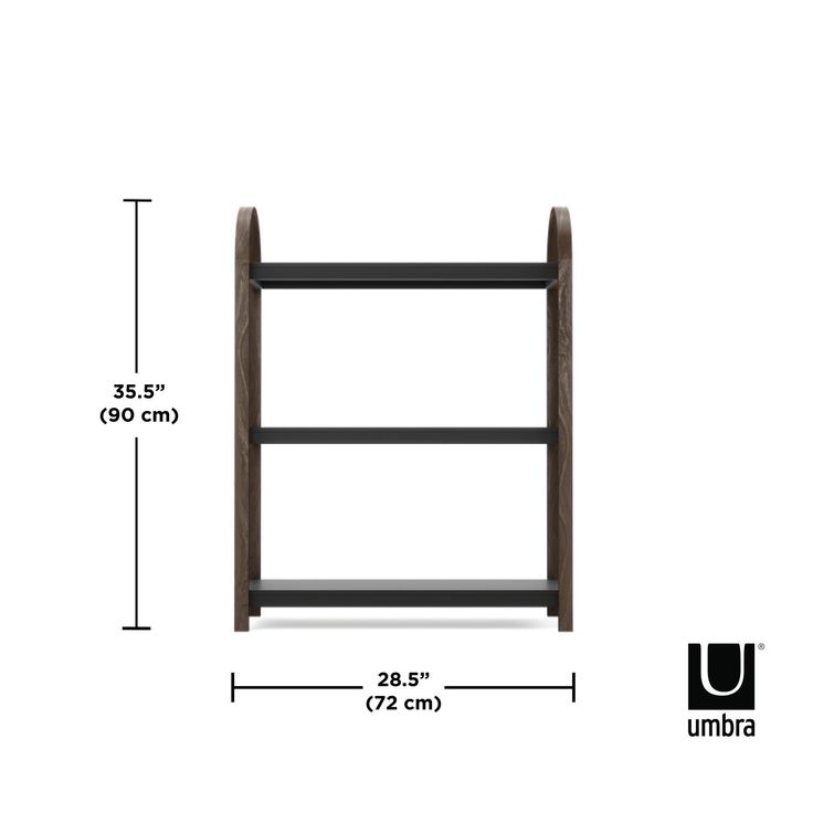 an image of a wooden shelf with measurements for the top and bottom shelves on it