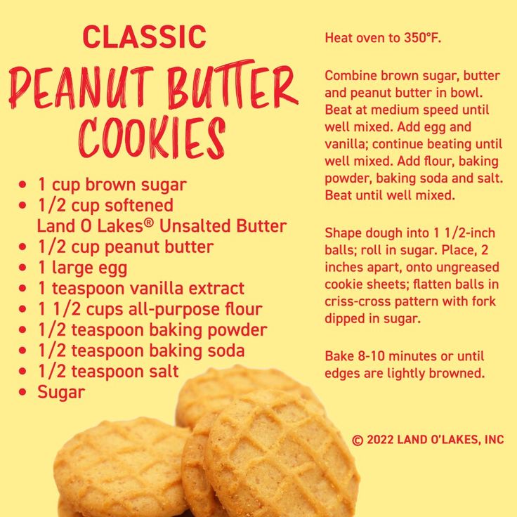 a recipe for peanut butter cookies on a yellow background