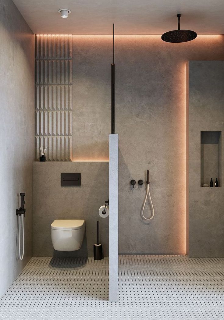 a bathroom with a toilet and shower in it