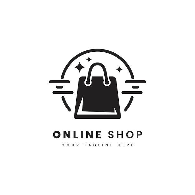 a black and white shopping bag logo with the words online shop on it's side