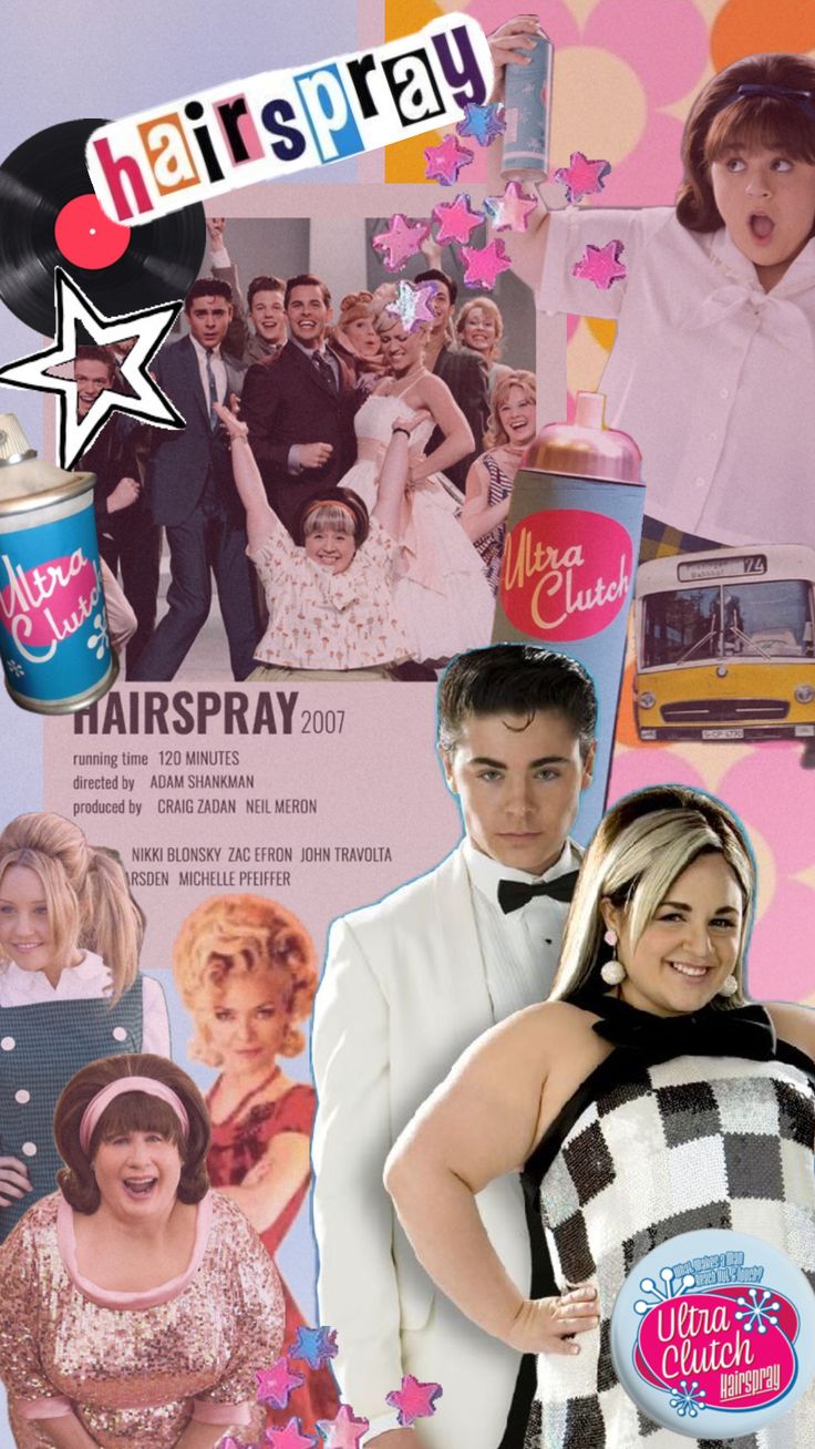 a collage of photos with hair spray and hairspray adverts on it