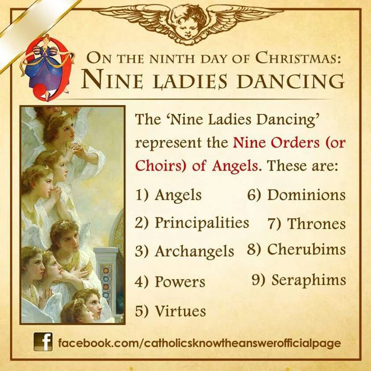 the nine ladies's dancing flyer with an image of four angels and two men