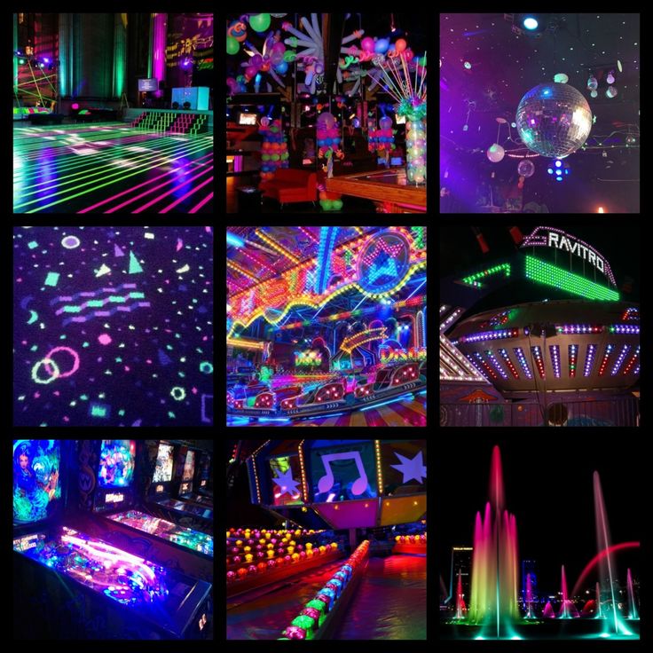 many different images of neon lights and decorations