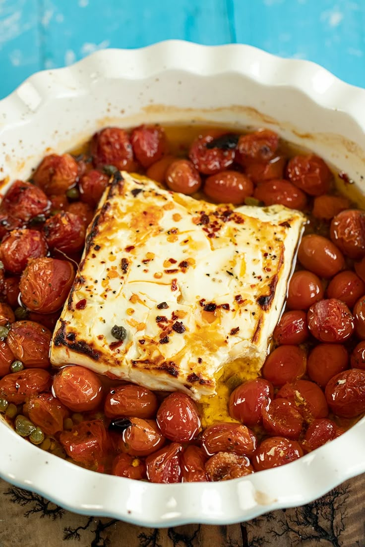 baked beans and tofu in a white casserole dish