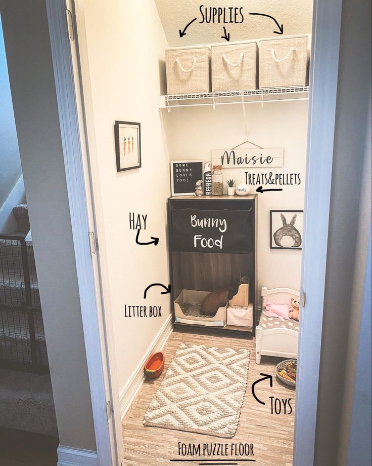 an open closet door with labels on the doors and instructions for how to use it