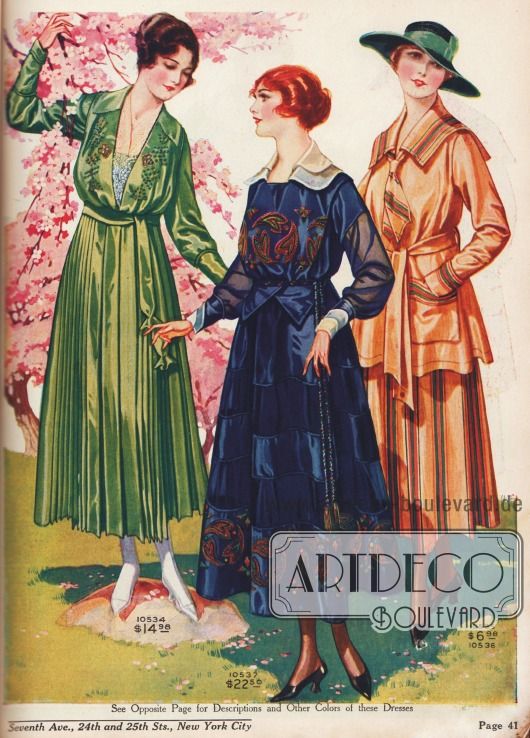 National Cloak & Suit Co. » Frühjahr/Sommer 1917 | ARTDECO BOULEVARD 1918 Fashion Woman, 1918 Fashion, 1920 Style, Edwardian Gowns, Style Année 20, Fashion 1910, 1910s Fashion, 1920 Fashion, Fashion Illustration Vintage