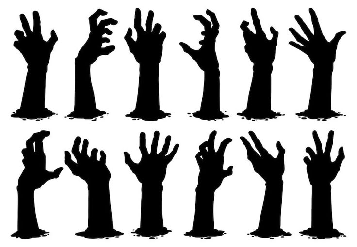 the silhouettes of zombie hands in various poses