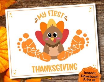 a card with an image of a turkey on it and the words, my first thanksgiving