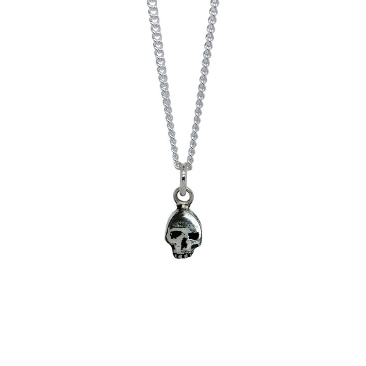 The Tiny Skull Necklace. Tiny skull charm cast in 100% recycled 925 sterling silver, paired with a recycled sterling silver chain. Model is wearing 18" tiny skull necklace. Cowboy Vampire, Skull Jewelry Women, Skull Gifts, Music Mood, Jane Birkin, Skull Jewelry, Skull Necklace, Christmas 2023, Gift List