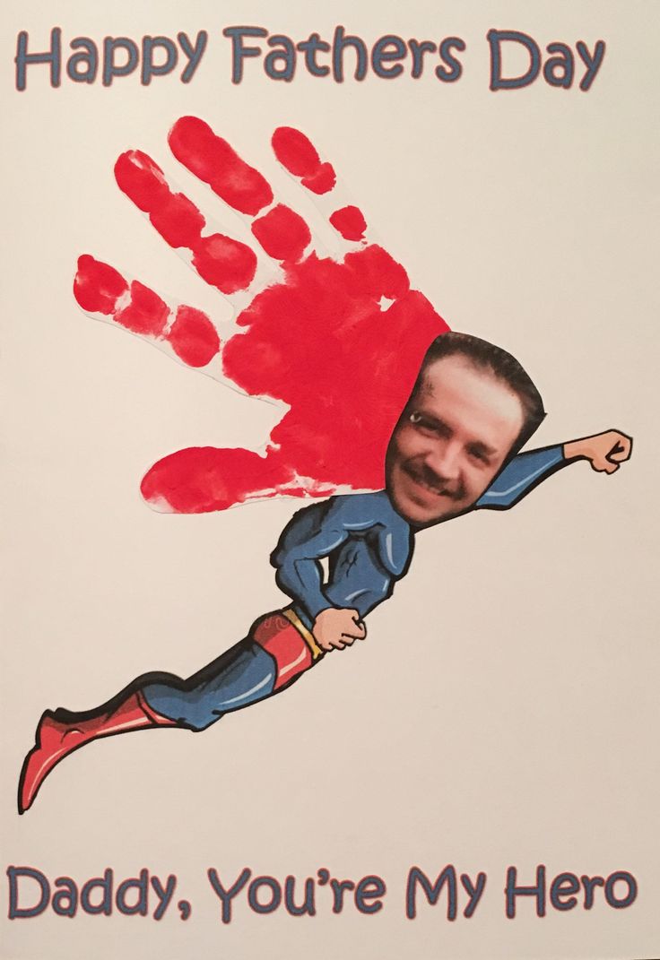 a father's day card with a handprinted superman