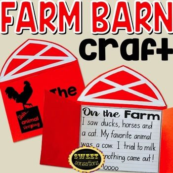 an image of farm barn craft with words and pictures on the front, in black and white