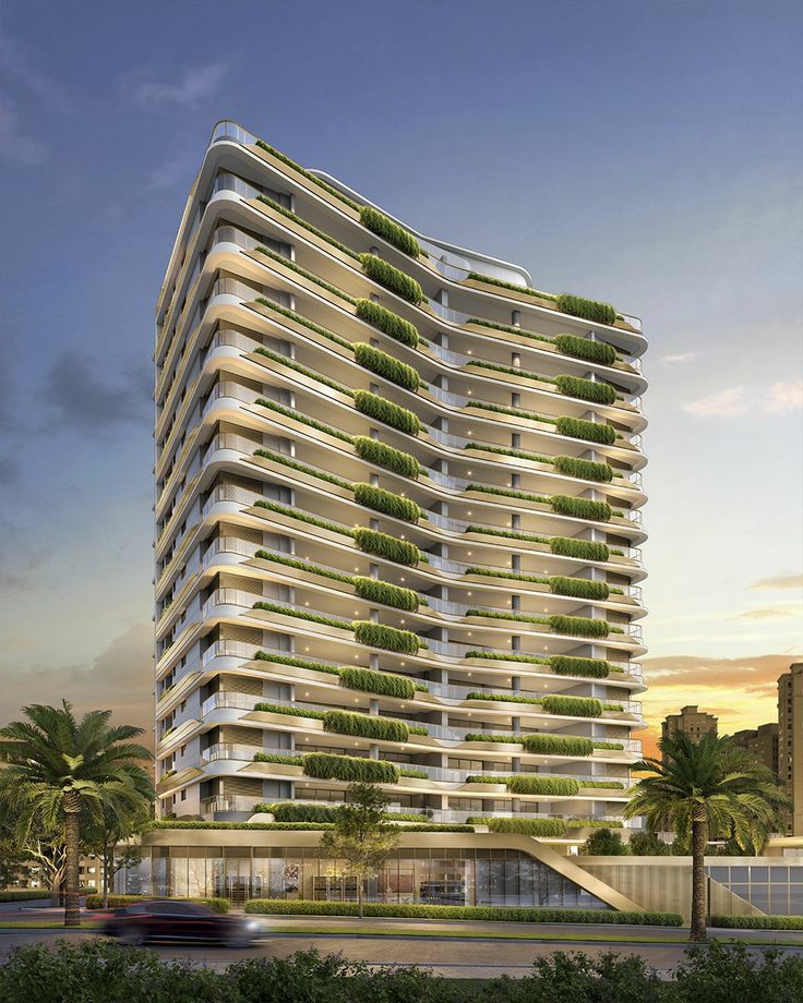 an artist's rendering of a building with plants growing on the side and balconies