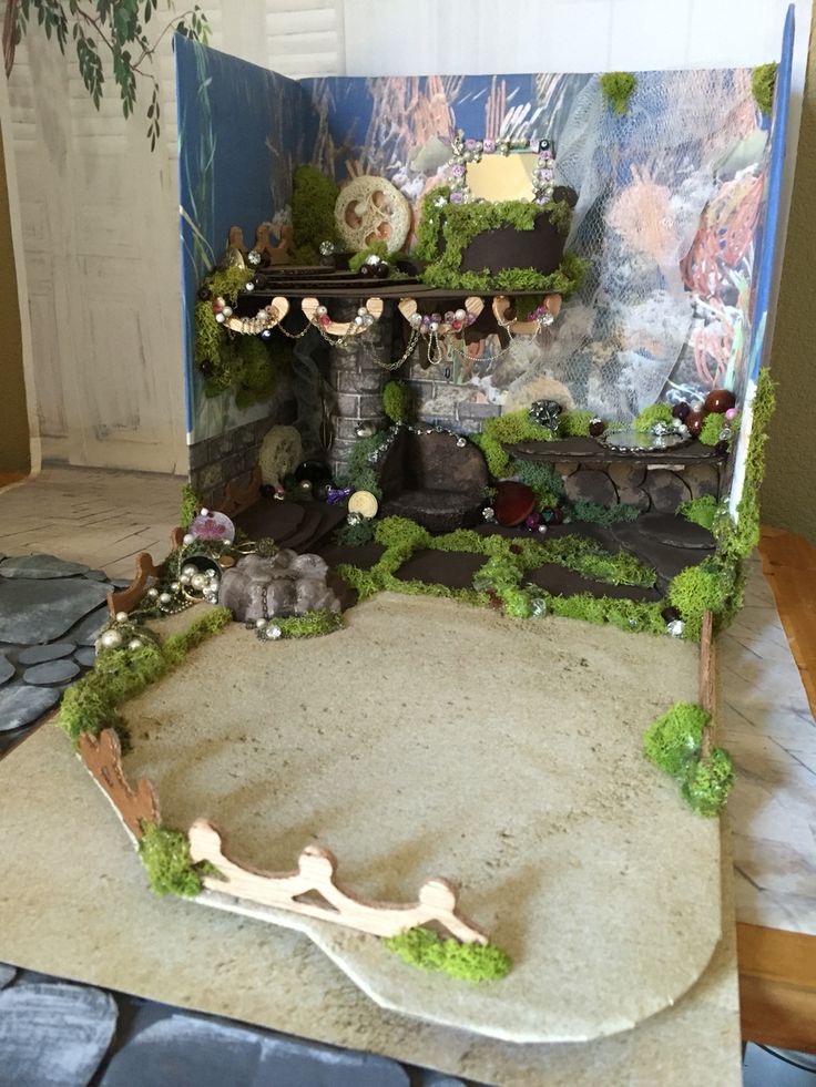 a miniature garden is displayed on a table