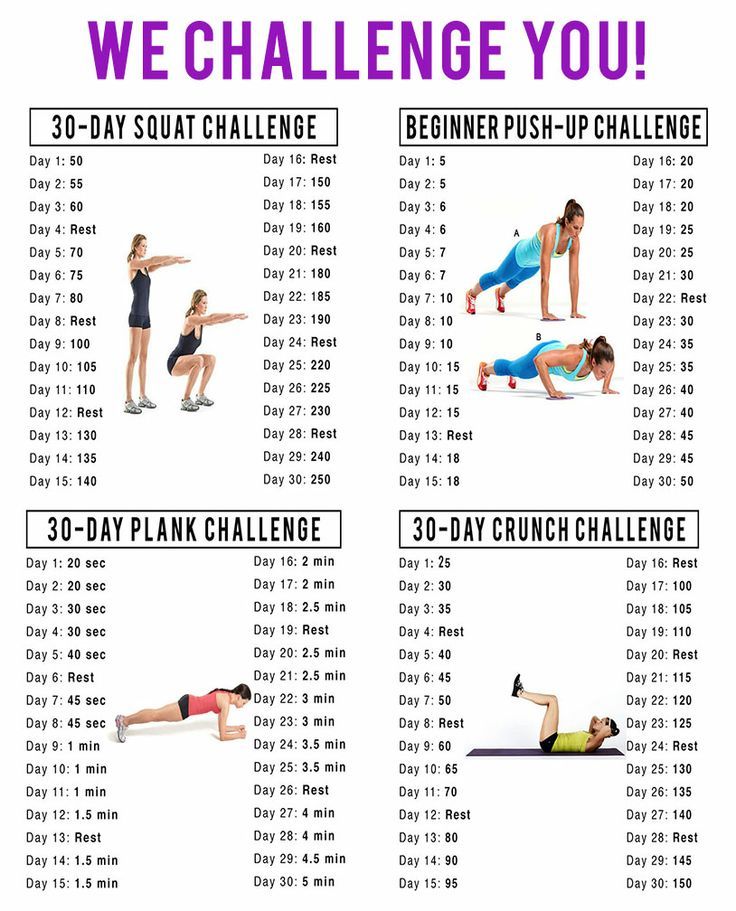 the 30 - day plank challenge for women is shown in pink and blue, with instructions to