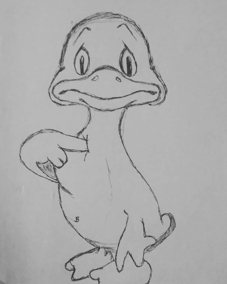 a drawing of a duck sitting on its hind legs