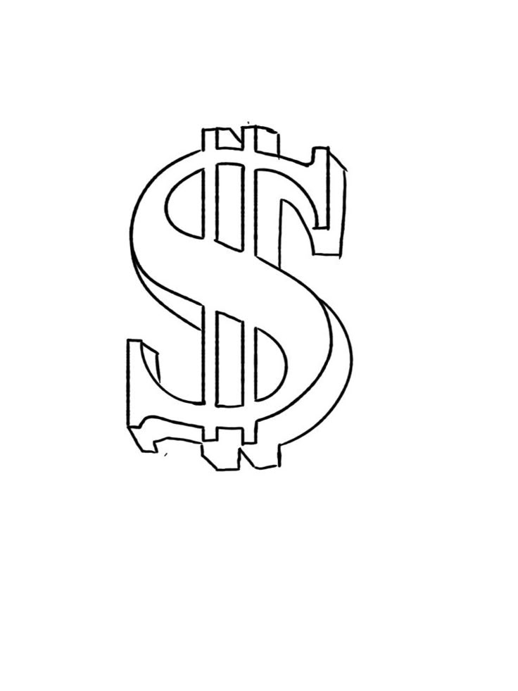 a drawing of a dollar sign in black and white with the word $ below it