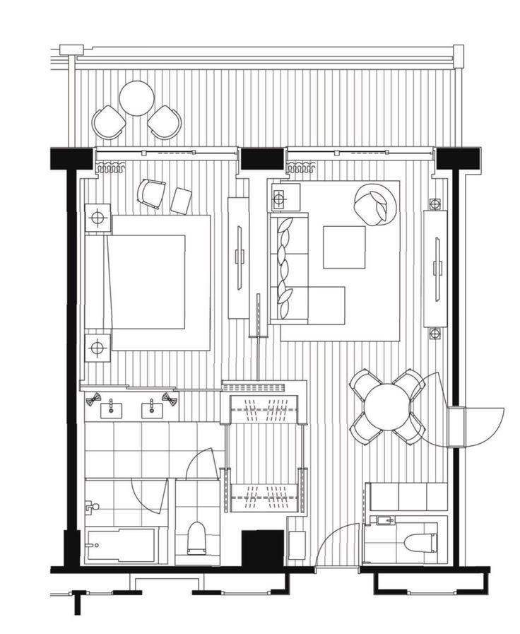 the floor plan for a studio apartment with one bedroom and an attached living room area