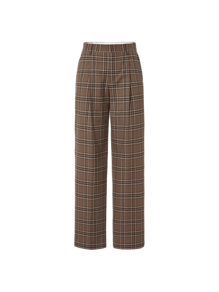 MO&Co. Women's Checkered Straight Pants Features : - Straight pants - High waist - Built-in contrast liningCode : MBB3PAT017Length of size M is 106cmBrown : Model is 179cm tall and wearing a size M MATERIALS & CARE : Material : 64.2% Polyester 34.1% Viscose 1.7% SpandexMachine wash separately under 30°C Do not bleach, hang to dry Iron and dry at low temperature Do not soak, do not expose to the sun Wash with neutral detergent Dehydrate in time after washing and then dryPlease select your own siz Brown Tapered Leg Workwear Bottoms, Brown Pants With Belt Loops And Loose Fit, Chic Brown Pants With Welt Pockets, Brown High-waisted Pants For Workwear, Brown Straight Pants For Business Casual, Brown High-waisted Pants For Work, Brown Straight Business Casual Pants, Brown Bottoms With Welt Pockets, Brown Wide-leg Pants For Work