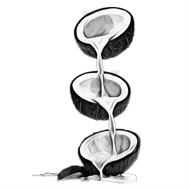 a drawing of three pieces of fruit stacked on top of each other with milk being poured into them