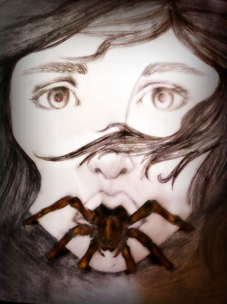 a drawing of a man with a spider on his face