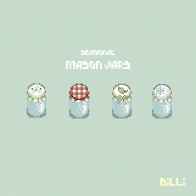 an old - school video game screen with four jars and one is in the process of being pixelated