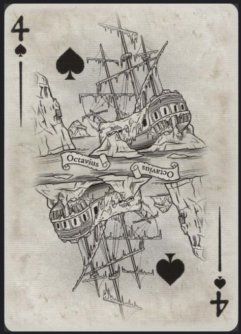 an old playing card with a ship on it