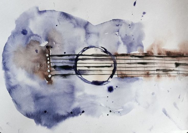 a watercolor painting of an acoustic guitar