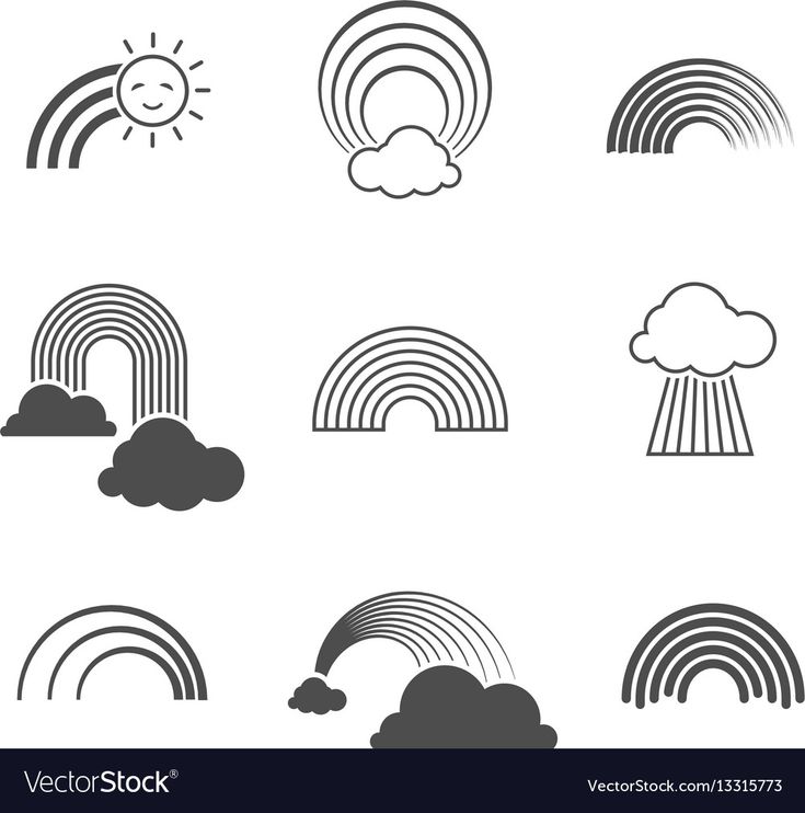 the weather icon set includes clouds, sun and rainbows in black and white colors