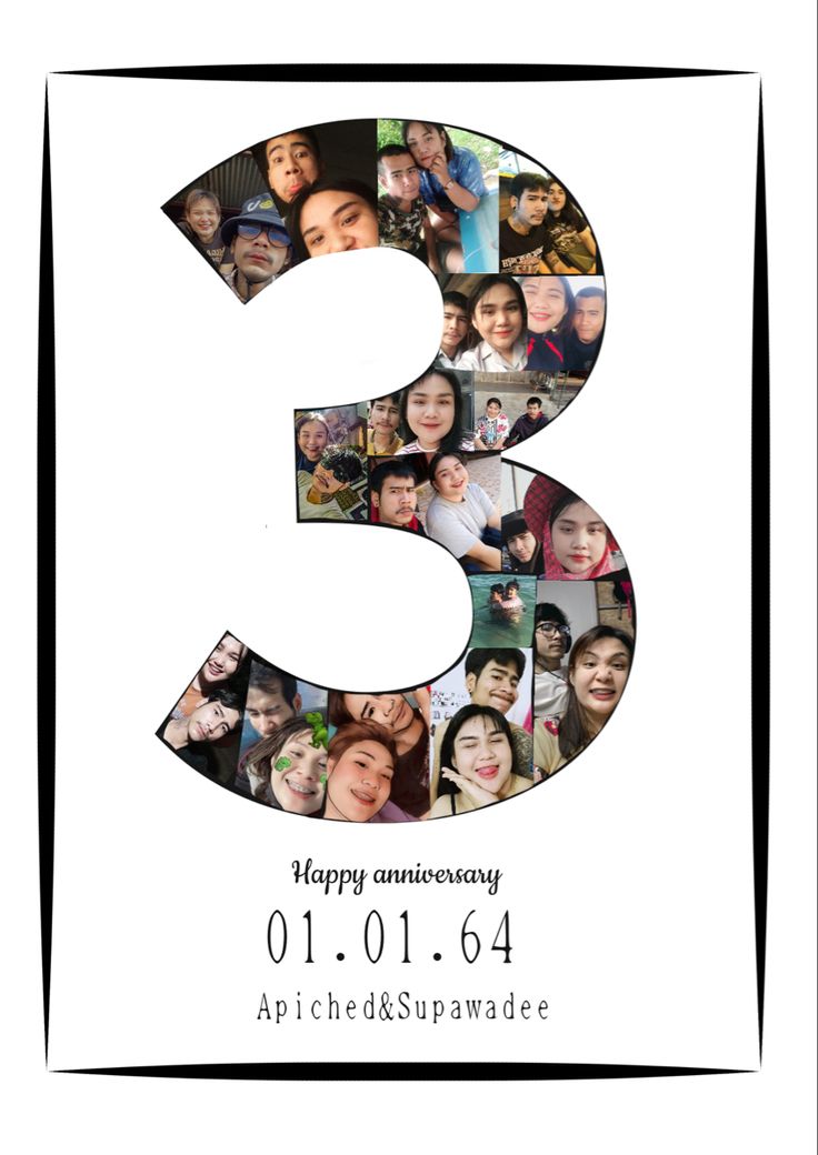 the number three is made up of many different people's faces and numbers, including 3