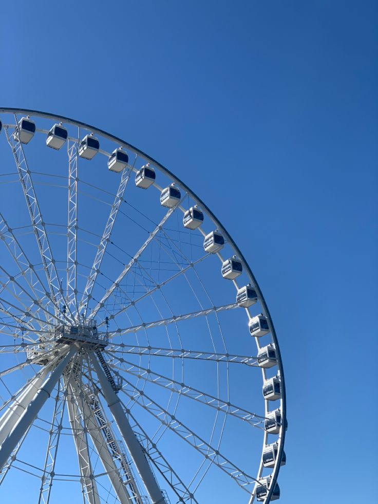 a large ferris wheel sitting on top of a field next to a blue cloudy sky