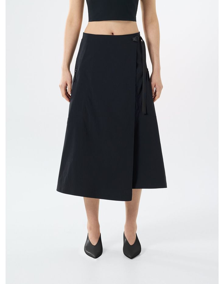 Refined lines in a light, airy wrap skirt for hot, humid environments. Black Wrap Skirt, Skirt Knee Length, Black Wrap, Wrap Skirt, Knee Length, Womens Skirt, Skirt, Dresses, Clothes