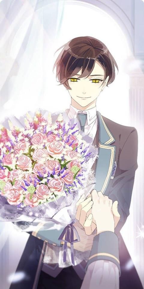 an anime character holding a bouquet of flowers