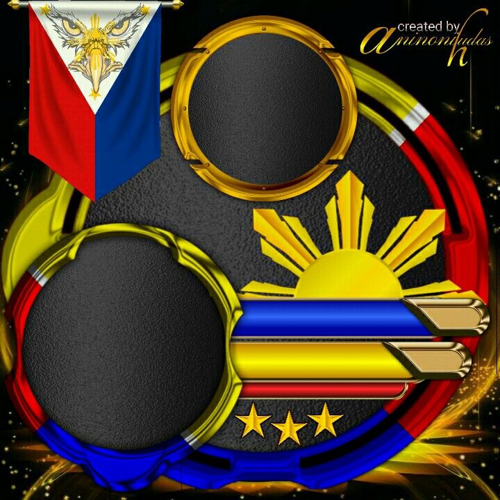 the flag of philippines is depicted in this graphic art style, with gold and blue accents