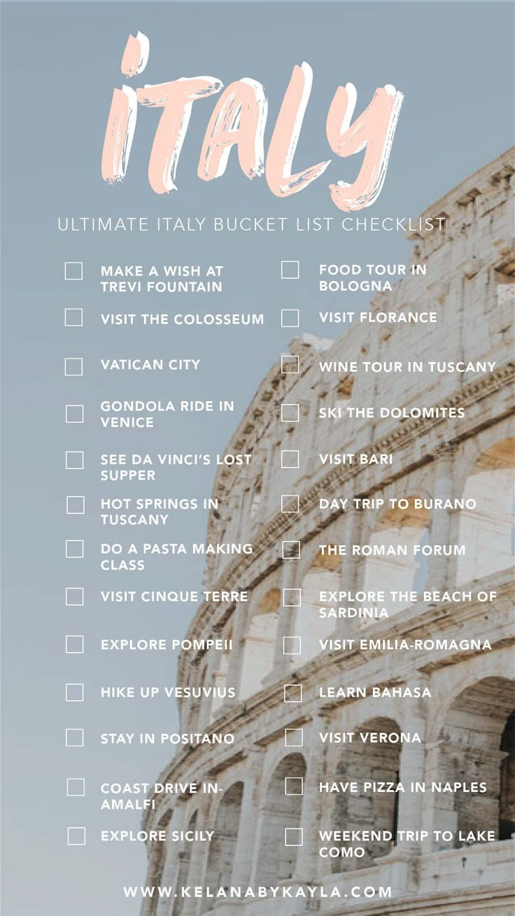 the ultimate travel checklist for italy with text overlay that says it's easy to