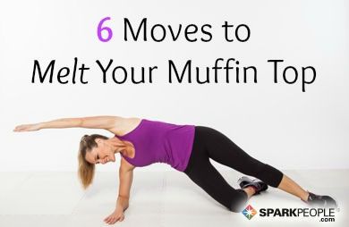 a woman doing a plank exercise with the words 6 moves to melt your muffin top