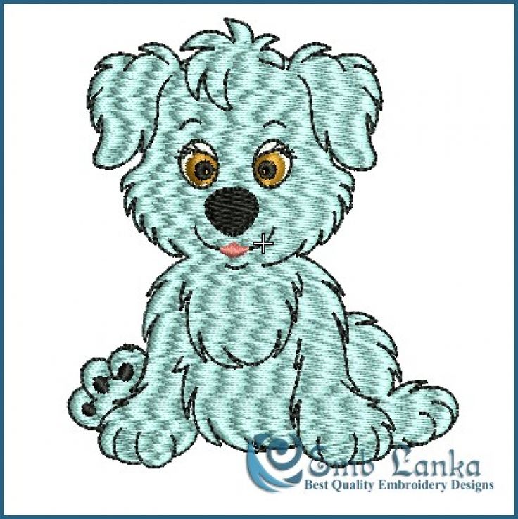 a cute little dog with big eyes sitting down and looking at the camera machine embroidery design