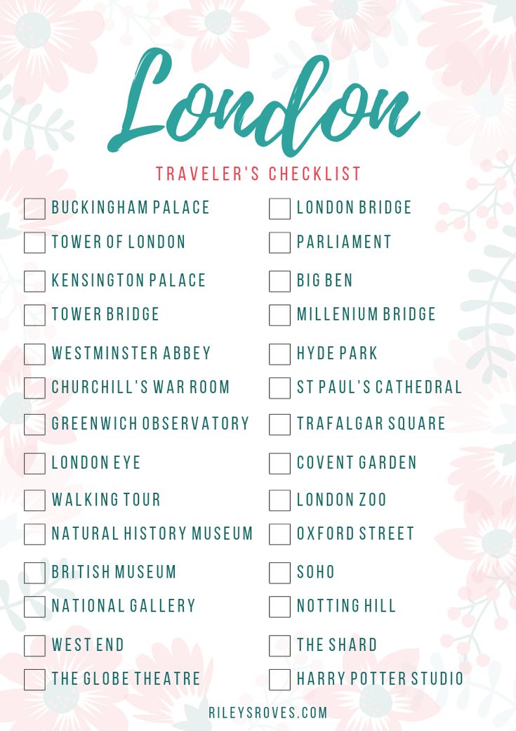 the london traveler's checklist is shown in pink and green flowers on a white background