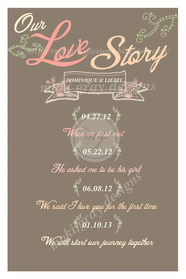 a wedding card with the words, our love story and an image of a clock