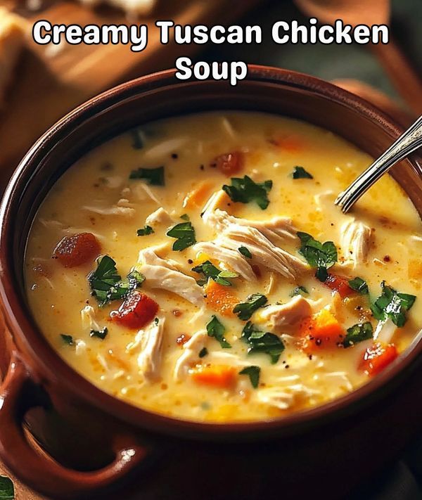 a bowl of creamy tuscan chicken soup