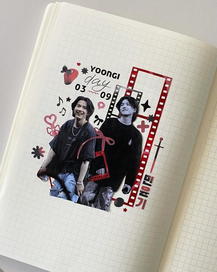 an open book with pictures of two people on it and the pages are lined up