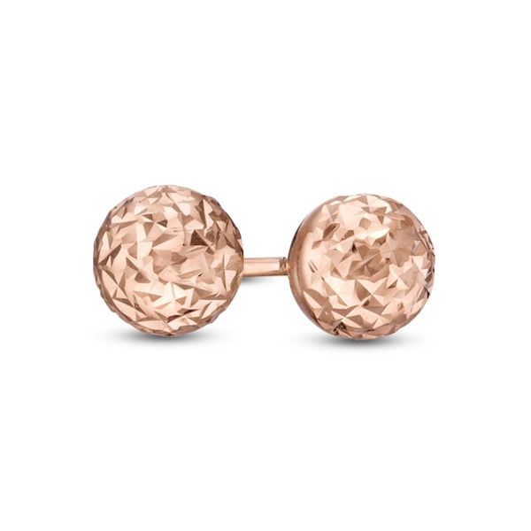 These 5.0mm diamond-cut ball stud earrings are fashioned in 14K rose gold and secure with friction backs. Engagement Ring Necklace, Vintage Diamond Jewelry, Geek Jewelry, Ball Stud Earrings, Jewelry Rings Diamond, Uncut Diamond, Silver Shop, Diamond Wedding Bands, Designer Earrings