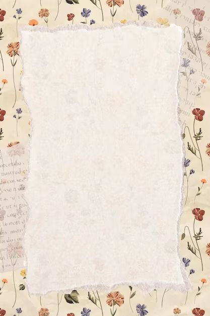 an old piece of paper with flowers and writing on the bottom left corner, in front of a floral background